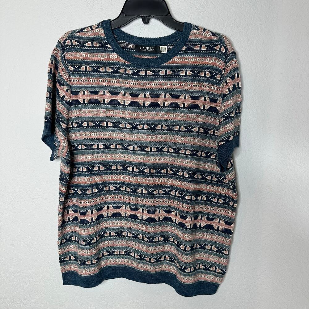 Lauren Ralph Lauren Plus Geo Stripe Short Sleeve Sweater - Picture 2 of 6